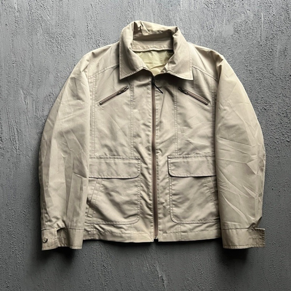 Vintage Harrington Jacket Large Beige 1970s Full Zip Utility